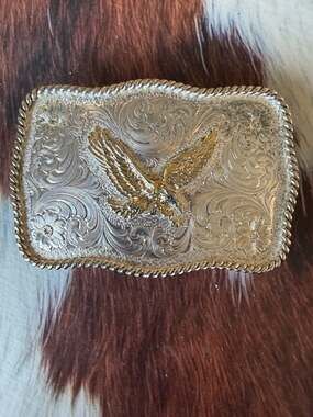 Vintage Rectangle Montana Silversmiths Flying Eagle Belt Buckle Silver Plate